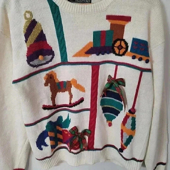 Vintage Holiday Traditions Cotton Blend Crewneck Pullover Women's Sweater M - Picture 6 of 7